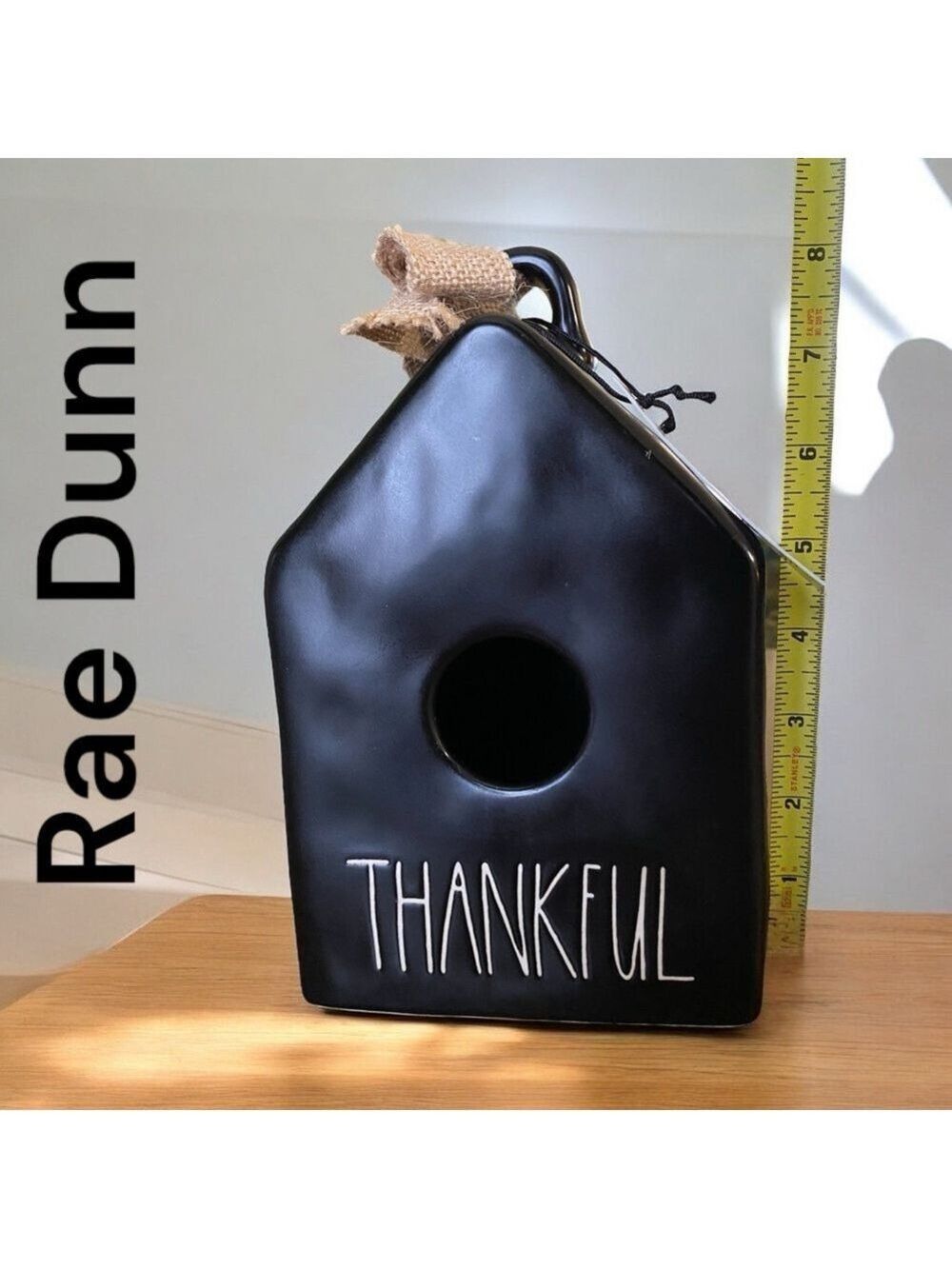 RAE DUNN-NWT “Thankful” birdhouse artisan collection. Burlap bow. 5”x8.5”x5” New